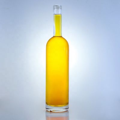 Customized Logo 700ml 750ml High Flint Round Shape Glass Bottle with Screw Top Finish