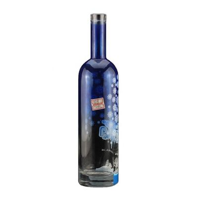 Fancy Screen Printing Round Shape Blue Vodka Bottle for Industrial of Liquor and Gin
