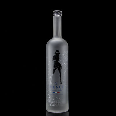 Glass Collar 750ml Acid Etch Vodka Bottle with Clear or Customized Color in Heze