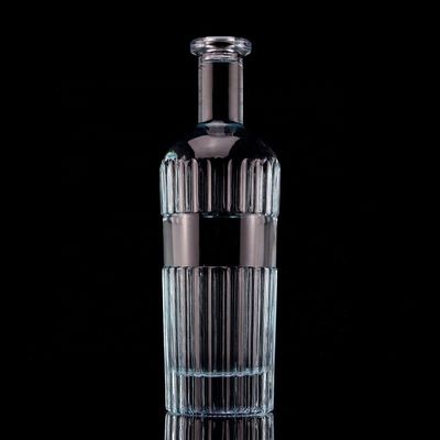 Pretty Light Blue 750ml 75cl Vertical Stripes Vodka Bottle With Lid Made of Clear Glass