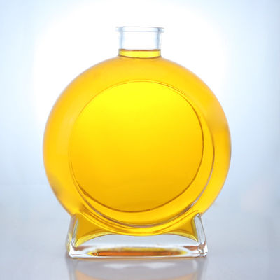 Super Flint Material Flat Shape Rum Vodka Whisky Tequila Gin Glass Bottle with Cork