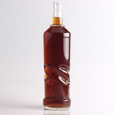 2022 Thick Bottom Embossed Glass Bottle Clear Flint for Gin Whisky Rum Tequila Brandy