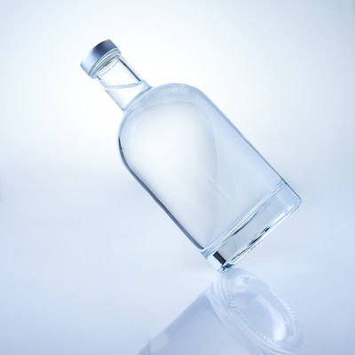 Round Glass Bottle 375ml Clear Empty Bottle For Spirits With Acid Etch Surface Handling