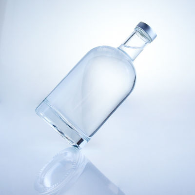 Round Glass Bottle 375ml Clear Empty Bottle For Spirits With Acid Etch Surface Handling
