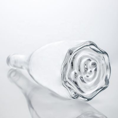 Custom Logo Unique Floral Bottom Super Flint Long Neck 750ml Glass Bottle for Gin Cork