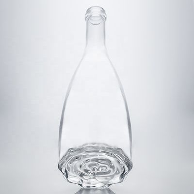 Custom Logo Unique Floral Bottom Super Flint Long Neck 750ml Glass Bottle for Gin Cork