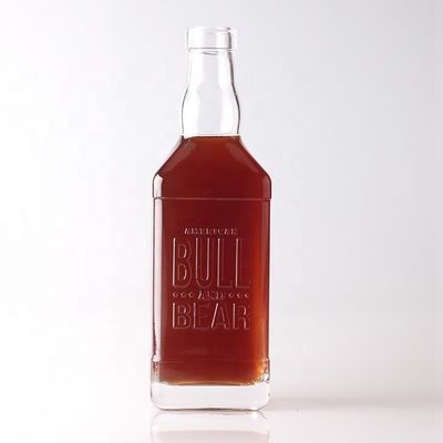 Collar Material Glass 500ml 700ml Embossed Transparent Bottle for Whisky Rum Gin Brandy