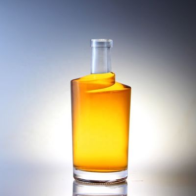 Acid Etch Surface Handling Cork Cap Twist Shaped Thick Bottom Vodka 750 ml Glass Bottle