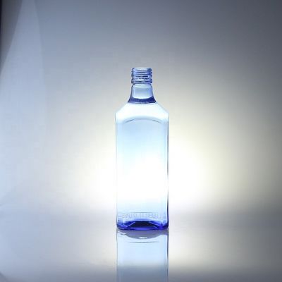 Acid Etch Custom Design Square 750ml Blue Color Glass Bottles for Vodka Whisky Unique