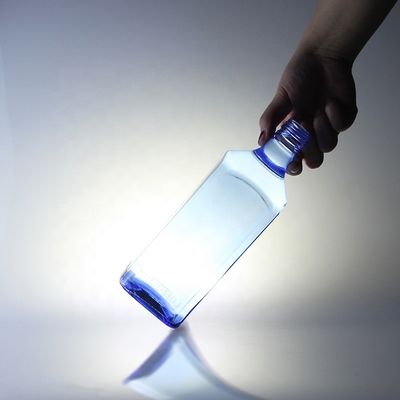 Acid Etch Custom Design Square 750ml Blue Color Glass Bottles for Vodka Whisky Unique