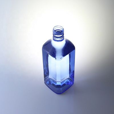 Acid Etch Custom Design Square 750ml Blue Color Glass Bottles for Vodka Whisky Unique