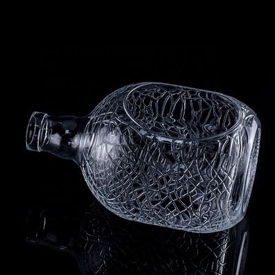 Glass Round Carved 700ml 750ml Vodka Glass Bottle Wine Bottle With Cork Sealing Type