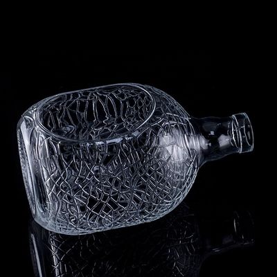 Glass Round Carved 700ml 750ml Vodka Glass Bottle Wine Bottle With Cork Sealing Type