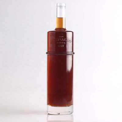 Engraved Tequila Glass Bottle at 750ml 1 Liter with Round Shape and Cork Sealing Type