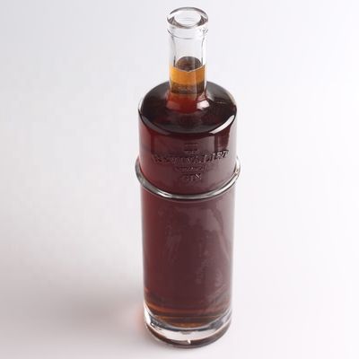 Engraved Tequila Glass Bottle at 750ml 1 Liter with Round Shape and Cork Sealing Type