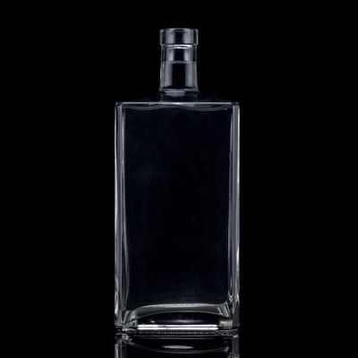 Screen Printing 1000ML Clear Glass Bottle For Vodka Square Shape With Screw Cap