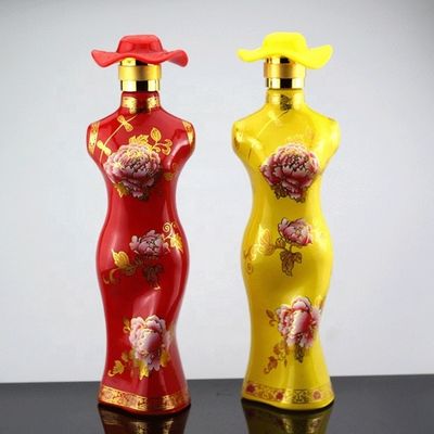 Unique Women Shaped Vodka Glass Bottle with Decal and Assortment of Capacity Choices
