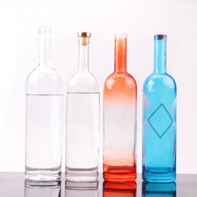 750ml Round Shape Glass Vodka Bottle with Cork Cap and Customized Surface Handing