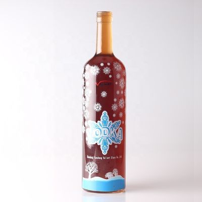 750ml Round Shape Glass Vodka Bottle with Cork Cap and Customized Surface Handing