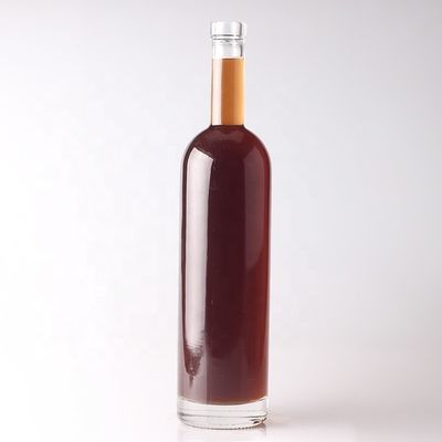 750ml Round Shape Glass Vodka Bottle with Cork Cap and Customized Surface Handing