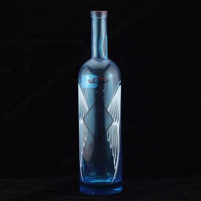 Fancy Screen Printing Round Shape Blue Vodka Bottle for Industrial of Liquor and Gin
