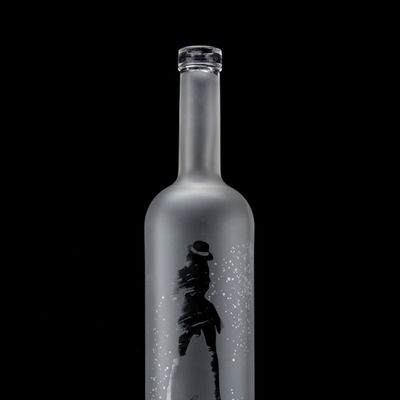 Glass Collar 750ml Acid Etch Vodka Bottle with Clear or Customized Color in Heze