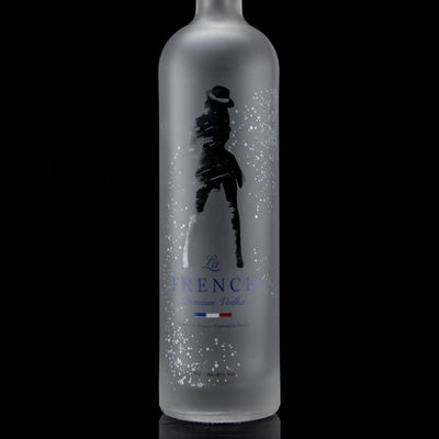 Glass Collar 750ml Acid Etch Vodka Bottle with Clear or Customized Color in Heze