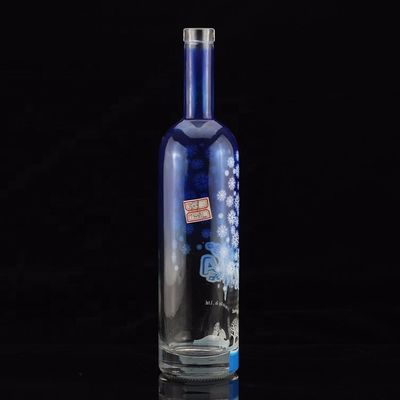 750ml Colorful Glass Liquor Bottle With Gold Collar Material and end Design for Vodka
