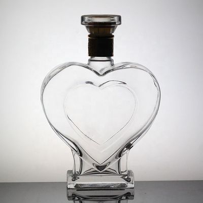 Custom Made Heart Shaped Glass Bottle With Crown Cap And Lid Unique Design