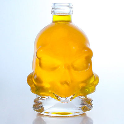 Decal Surface Skull Shape Glass Liquor Bottle for Whisky Vodka Brandy Aging Technique
