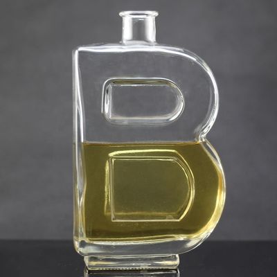 Base Material Glass Bottle with Unique Letter Shape and Cork Cap