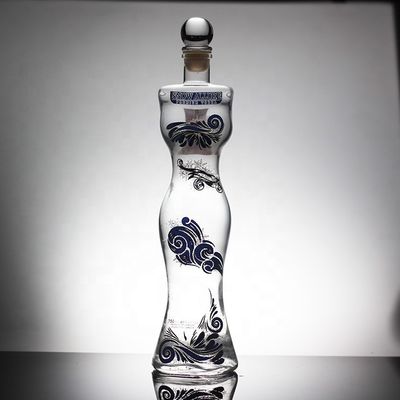 Base Material Glass Bottle with Unique Letter Shape and Cork Cap