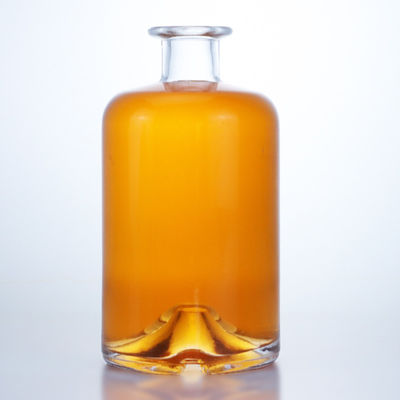 Glass Collar 750ml Short Neck Round Shaped Empty Clear Flint Gin Rum Champagne Liquor Spirits Bottle with Cork