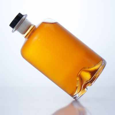 Glass Collar 750ml Short Neck Round Shaped Empty Clear Flint Gin Rum Champagne Liquor Spirits Bottle with Cork
