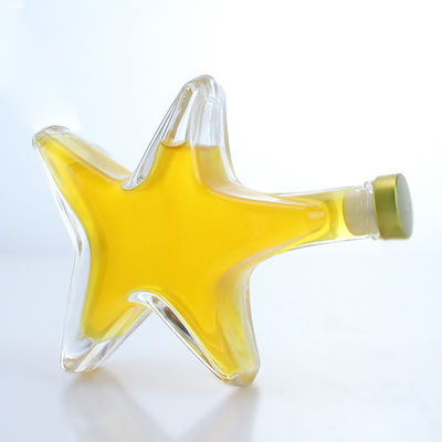 Whiskey Gin Rum Vodka Glass Liquor Bottle Star Shape with Cork Top and Glass Base