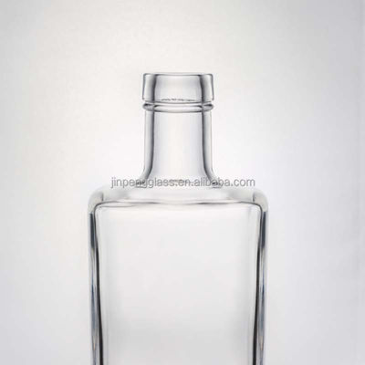 Glass Collar Square Gin Whiskey Rum Wine Vodka Bottle 750ml with Synthetic Cork