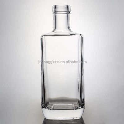 Glass Collar Square Gin Whiskey Rum Wine Vodka Bottle 750ml with Synthetic Cork