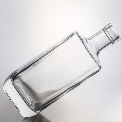 Glass Collar Square Gin Whiskey Rum Wine Vodka Bottle 750ml with Synthetic Cork