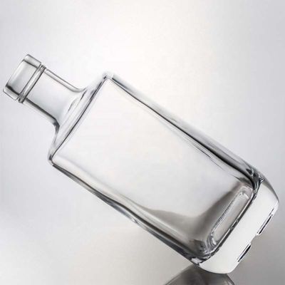 Glass Collar Square Gin Whiskey Rum Wine Vodka Bottle 750ml with Synthetic Cork