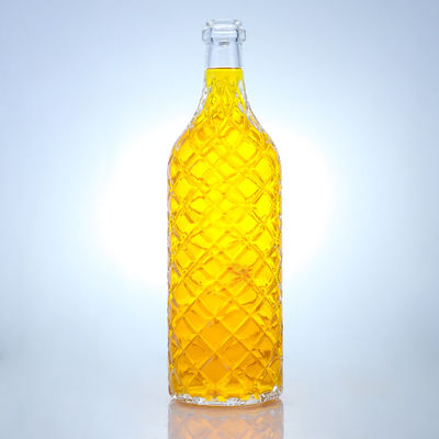 Glass Collar Super Flint Embossed Rum Vodka Whisky Tequila Gin Bottle with Cork Made