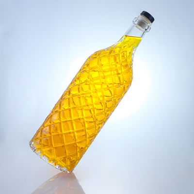 Glass Collar Super Flint Embossed Rum Vodka Whisky Tequila Gin Bottle with Cork Made
