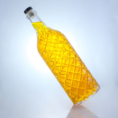 Glass Collar Super Flint Embossed Rum Vodka Whisky Tequila Gin Bottle with Cork Made