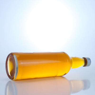 Customized 750ml Glass Liquor Bottle with Unique Neck Design and Cork Sealing Type