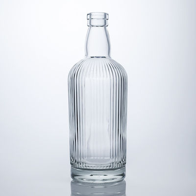 Heavy Transparent Glass Bottle for Brandy Whisky Gin Custom Shape Cork Top Engraved