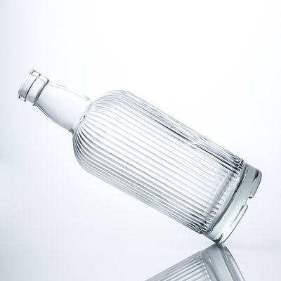Heavy Transparent Glass Bottle for Brandy Whisky Gin Custom Shape Cork Top Engraved