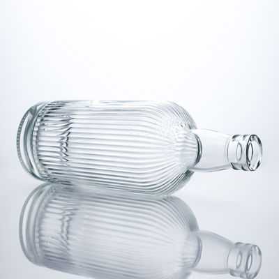 Heavy Transparent Glass Bottle for Brandy Whisky Gin Custom Shape Cork Top Engraved