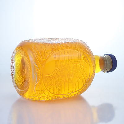 Unique Round Shape Embossed Food Grade Rum Vodka Whisky Tequila Gin Glass Bottle with Cork Perfect