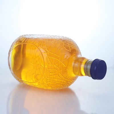 Unique Round Shape Embossed Food Grade Rum Vodka Whisky Tequila Gin Glass Bottle with Cork Perfect