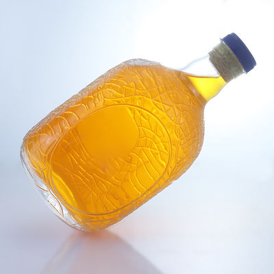 Unique Round Shape Embossed Food Grade Rum Vodka Whisky Tequila Gin Glass Bottle with Cork Perfect