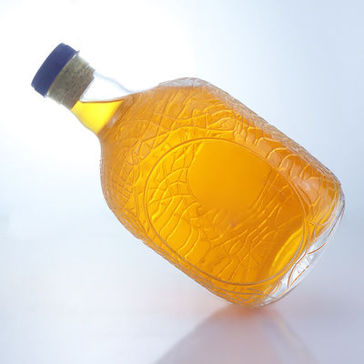 Unique Round Shape Embossed Food Grade Rum Vodka Whisky Tequila Gin Glass Bottle with Cork Perfect